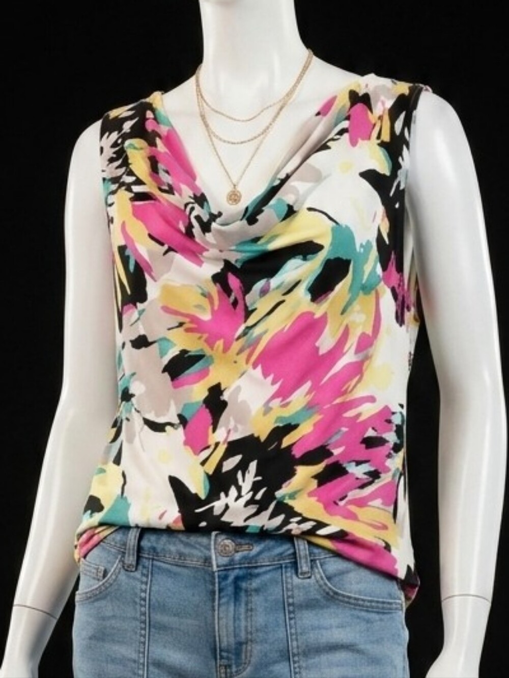 Tahari Cowl Neck Spandex Sleeveless Top XL